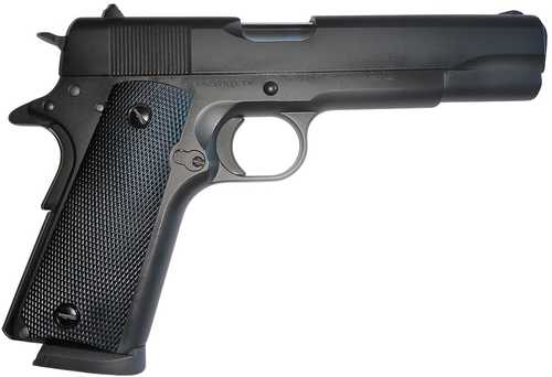 Tisas Arms 1911 Service 45 ACP 7+1 5.02" Black Cerakote Carbon Steel Serrated Slide & Frame w/Beavertail, Black Rubber Grip