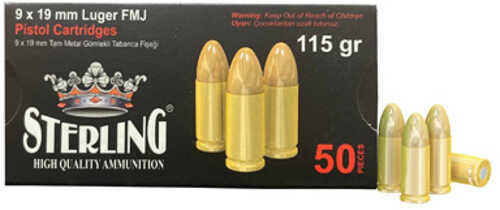 Sterling Brass Case 9MM 115 Grain Full Metal Jacket 50 Round Box