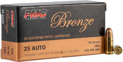 25 ACP 50 Rounds Ammunition PMC 50 Grain Full Metal Jacket