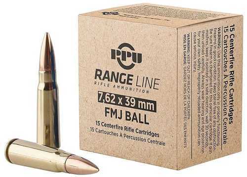 PPU Rangeline Ammunition 7.62x39 123Gr FMJ 2350 Fps 15/ct