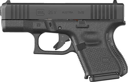 Glock G26 V Sub-Compact Frame 9mm Luger 10+1 3.43" Black GMB Barrel, Black Steel Serrated Slide, Black Polymer Frame, Textured Polymer Grip, Ambidextrous