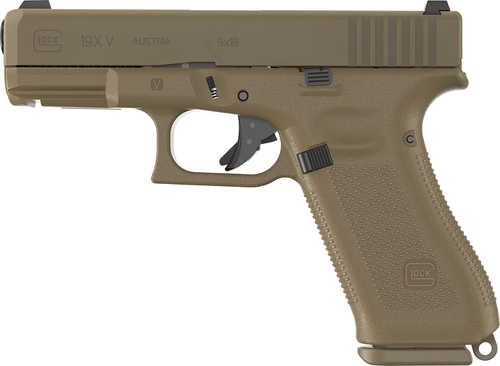Glock G19X V 9mm Luger 17+1 4.02" Black GMB Barrel, Coyote nPVD Steel Serrated Slide, Coyote Brown Polymer Frame, Textured Polymer Grip, Ambidextrous