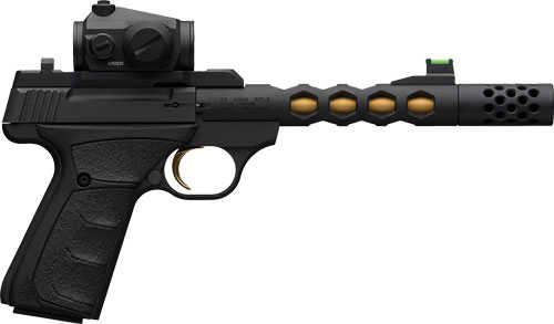 Browning Buck Mark Plus Vision Single Action Semi-Auto Pistol .22 Long Rifle 5.9" Gold Barrel (1)-10Rd Magazine Includes Vortex Crossfire Red Dot Sight Polymer Grips Black Finish