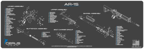 Cerus Gear AR-15 Schematic Rifle Promat 12" x 36" Charcoal Gray / Cerus Blue