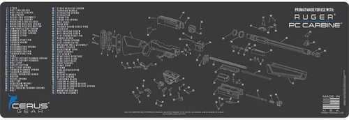 Cerus Gear Ruger PC Carbine Schematic Rifle Mat Charcoal Gray / Cerus Blue 12" x 36"