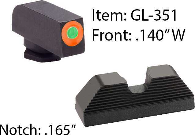 Ameriglo Glock UC Tritium Sights For 42 & 43 Orange Front Outline Md: GL351