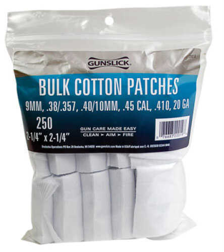 Gunslick Cotton Patches 250 count - 2-1/4" x Perfect for 9mm .38-.357 .45 Caliber & .410 20 Gauge Tigh 20019