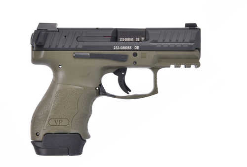 Heckler And Koch Vp9Sk 9mm semi auto pistol, 3.4 in barrel, 15 rd capacity, OD green polymer finish