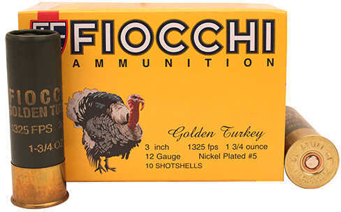 12 Gauge 10 Rounds Ammunition Fiocchi Ammo 3" 1 3/4 oz Nickel-Plated Lead #5