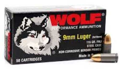 Wolf Ammo 9mm 5.45x39mm 115 Grain Full Metal Jacket Steel Case 50 Round, Model: 919WFMJ