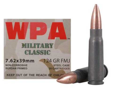 7.62X39mm 20 Rounds Ammunition Wolf Performance Ammo 124 Grain Full Metal Jacket