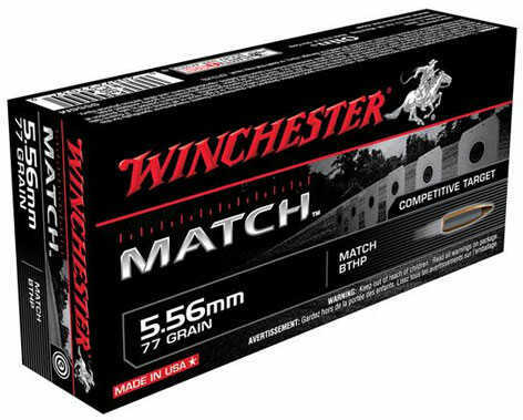 Winchester Match Grade 5.56 Ammo 77 Grain Boat Tail Hollow Point 20 Rounds Per Box S556M