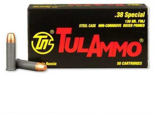 Tulammo .38 Special 130 Grain Full Metal Jacket Steel Case Ammunition, 50 Rounds Per Box Md: TA038158