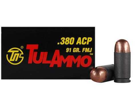 Tulammo 380 ACP Full Metal Jacket 91 Grain Ammunition, 50 Rounds Per Box