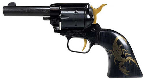 Heritage Barkeep 22LR revolver 3 in barrel 6 rd capacity black oxide gold scorpion laminate wood finish