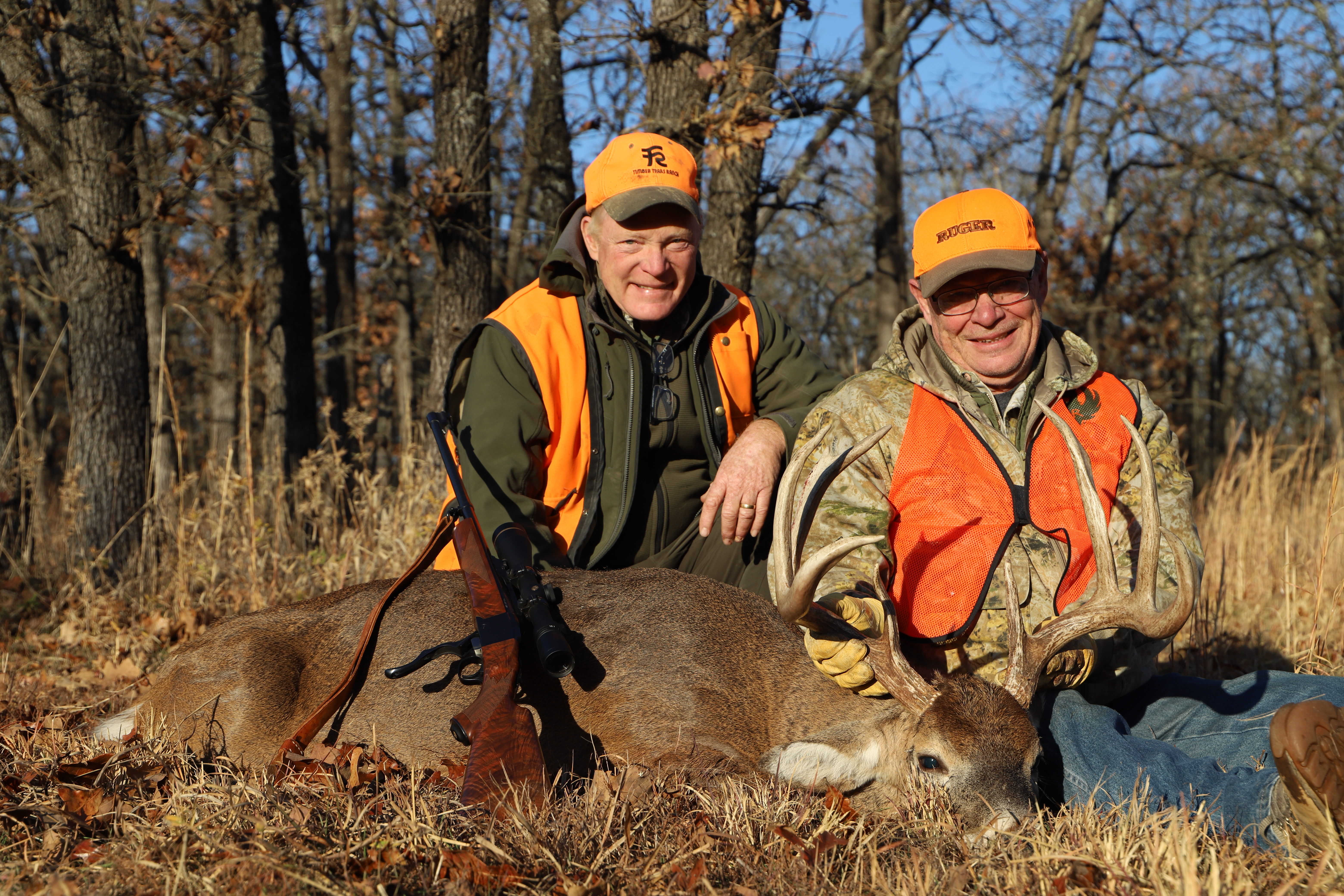 Boddington and noted Ruger collector Lee Newton with a nice Kansas whitetail, taken with Newton’s custom-stocked No. 1 in .280 AI. For several years Lee Newton has done most his hunting with a .280 AI, loves the cartridge.