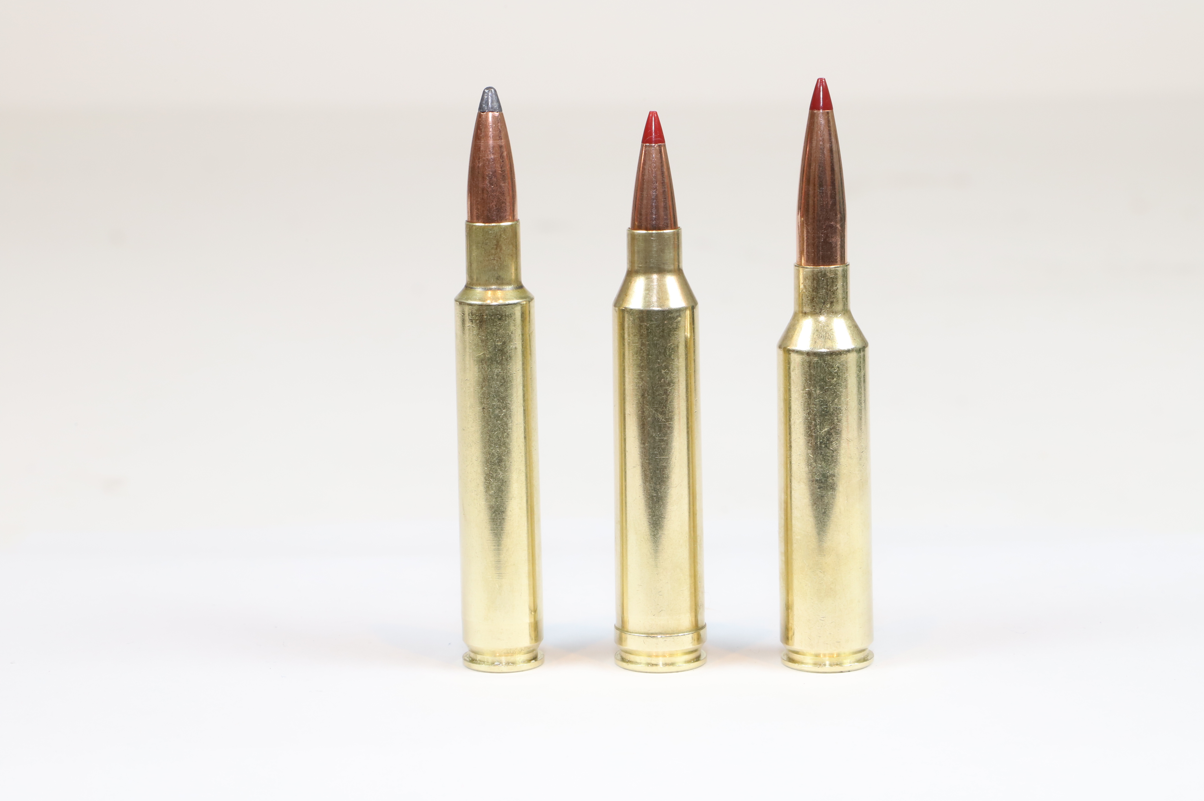There are numerous fast 7mm cartridges. All are good, but Boddington believes the ones most worth considering are, left to right: .280 Ackley Improved, 7mm Remington Magnum, and 7 PRC.