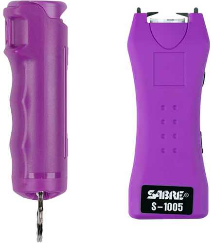 Sabre Stun Gun and Pepper Spray Package Purple Color w/ Built-in 120 Lumen Flashlight Flip top S5P