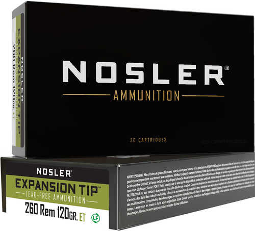Nosler Expansion Tip Rifle Ammunition 260 Rem. 120 gr. ET SP 20 rd. Model: 40672