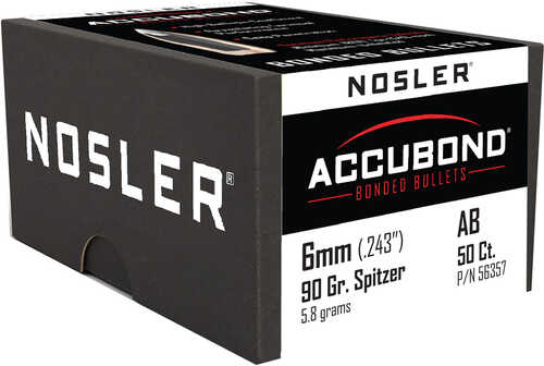 Nosler 6mm .243 Diameter 90 Grain Spitzer AccuBond 50 Count
