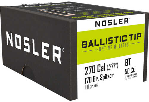 Nosler Ballistic Tip Hunting Bullets .270 Cal. 170 Gr. Spitzer Point 50 Pk. Model: 28135
