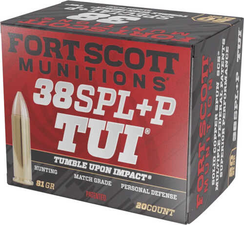 Fort Scott Munition Pistol Ammo 38 Spl +P 81 gr. TUI 20 rd. Model: 38+P-081-SCV