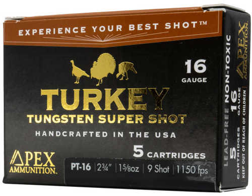 Apex Turkey TSS Shotgun Ammo 16 Gauge 2-3/4 in. 1-5/8 Oz #9 Tungsten Shot 5 Rounds Model: PT16-9