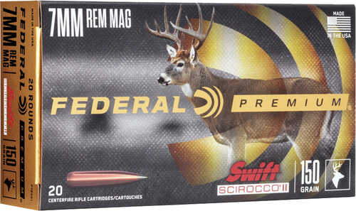 Federal P7RSS1 Premium Hunting 7mm Rem Mag 150 Gr Swift Scirocco II 20 Per Box/ 10 Cs