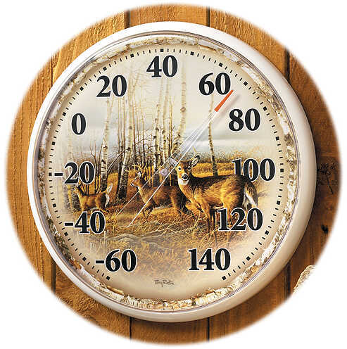 WILD WINGS Outdoor Thermometer - Birch Lined Whitetail Deer 12''dia. 5209765001