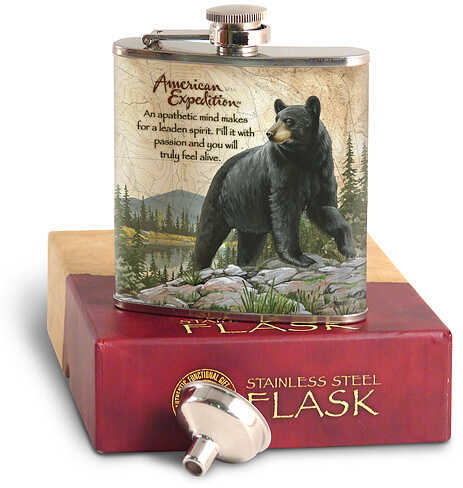 Ideaman Inc. / AM Expedition Stainless Flask - Black Bear w/Funnel 6oz. 37213