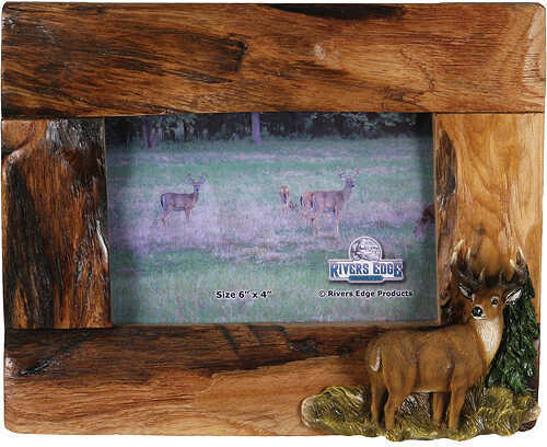 Click to see larger image. Rivers Edge Products Picture Frame Deer 4"x6" Firwood Root 262