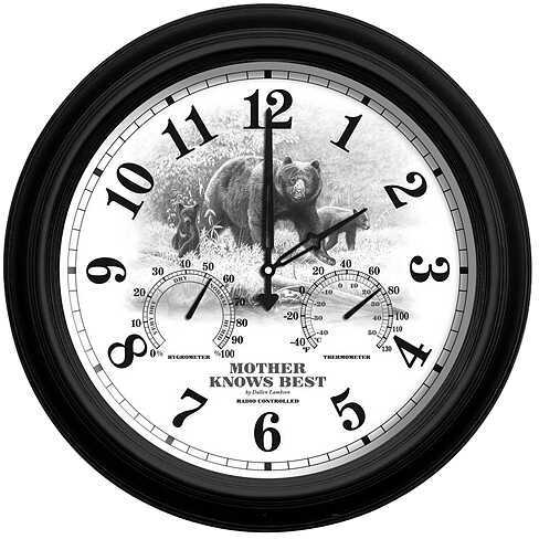 REFLECTIVE ART Weather Station Clock - Mother Knows Best Bear 16'' 29502