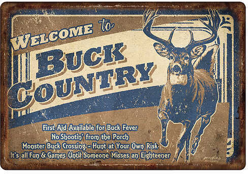 Click to see larger image. Rivers Edge Products 12" x 17" Tin Sign Buck County 1534