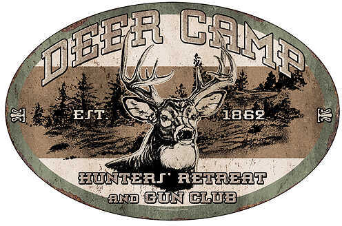 Click to see larger image. Rivers Edge Products 12" x 17" Tin Sign Deer Camp 1535