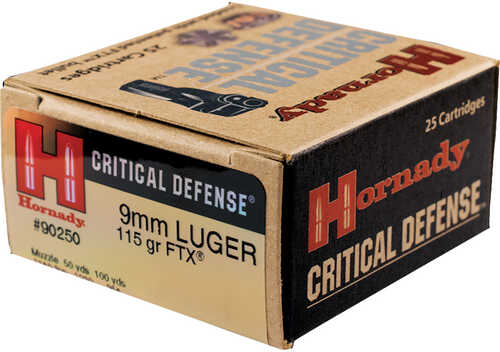 Hornady Critical Defense Pistol Ammo 9mm Luger 115 gr. Flex Tip eXpanding 25 rd. Model: 90250