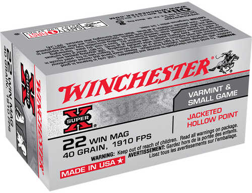 Winchester Super-X Rimfire Ammo 22 Mag 40 gr. Jacketed Hollow Point 50 rd. Model: X22MH