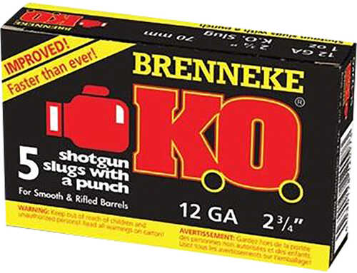 Brenneke KO Slugs 12 ga. 2 3/4 in. 1 oz. 5 rd. Model: SL-122KO