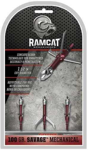Ramcat Savage Mechanical Broadhead 100 Grain 3-Blade 1/2" Cut Pack-img-0