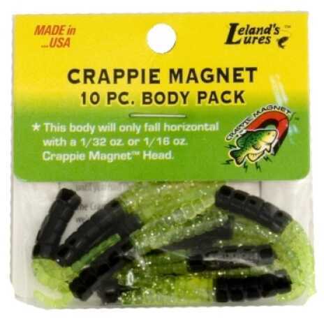 Lelands Lures Crappie Magnet Body 15pk Black/Chartreuse Flash Md#: CM15-BCF