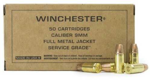 Winchester Service Grade <span style="font-weight:bolder; ">9mm</span> Luger 115 gr Full Metal Jacket (FMJ) Ammo 50 Round Box