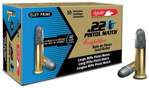 Aguila 1B222516 Match Pistol 22 Long Rifle (LR) 40 Grains Lead Round Nose 50 Bx/ 100 Cs
