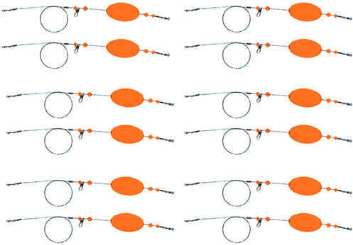 Comal Floats Oval Weighted Rig 2 1/2in 28in Wire 12Ri Orange OWB250OR28S