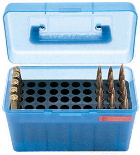 MTM Deluxe Ammunition Box 50 Round Handle 300 WSM 300 Rem Ultra Mag Clear Blue H50-XL-24