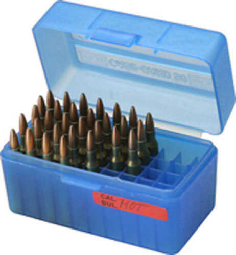 MTM Ammunition Box 50 Round Flip-Top<span style="font-weight:bolder; "> 22</span>-250 6mm PPC 7mm BR Clear Blue RS-S-50-24