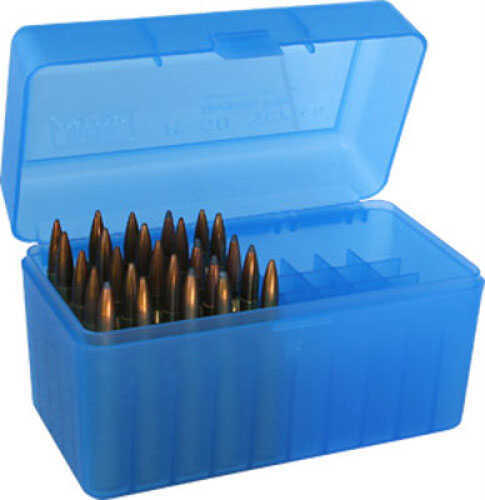 MTM Ammunition Box 50 Round Flip-Top<span style="font-weight:bolder; "> 270</span> Win 30-06 25-06 Clear Blue RL-50-24