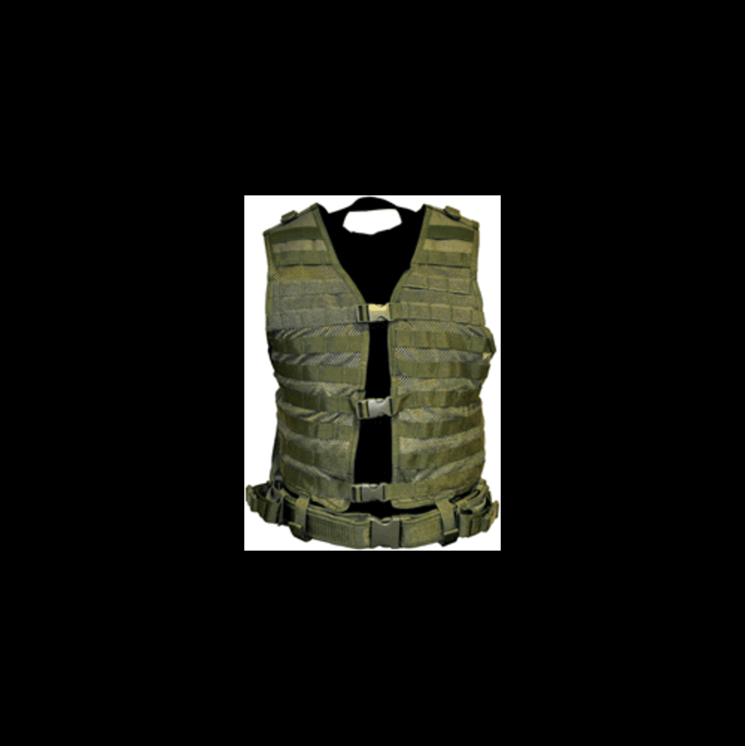 NCSTAR Modular Vest Nylon Green Size Medium- 2XL Fully Adjustable PALS/ MOLLE Webbing Includes Pistol Belt with Two Acce