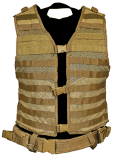 NCSTAR Modular Vest Nylon Tan Size Medium- 2XL Fully Adjustable PALS/ MOLLE Webbing Includes Pistol Belt with Two Access