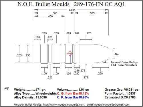 Bullet Mold 5 Cavity Aluminum .289 caliber Gas Check 176 Grains with Flat nose profile type. Designed for use in 7mm