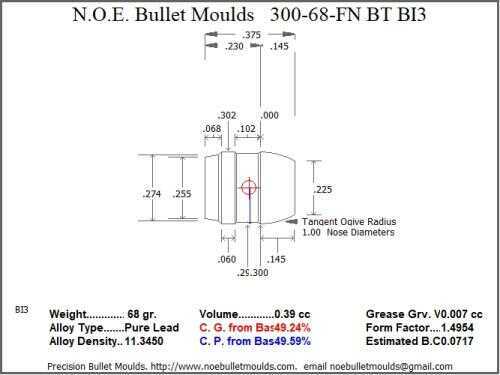Click to see larger image. Bullet Mold 3 Cavity Aluminum .300 caliber Boat tail 68 Grains with Flat nose profile type. Designed for use in airg