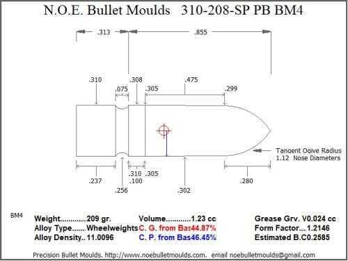 Bullet Mold 3 Cavity Aluminum .310 caliber Plain Base 208 Grains with Spire point profile type. Designed for use in